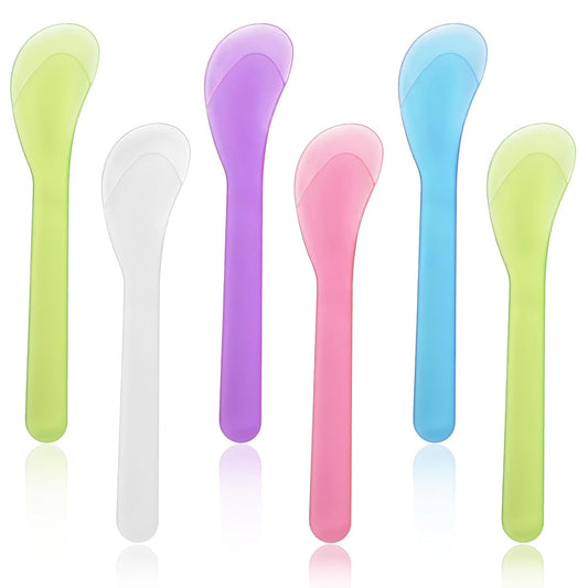 6Pcs 5inch Makeup Scoops 5 Color Plastic Beauty Spoon Facial Cream Brush Cosmetic Spatula Mask Mixing Spoon Reusable Facial Skin Care Tools for Lotions Moisturizers DIY Cream Mixing and Sampling