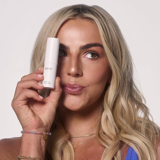 Hustle Beauty Brightening Under-Eye Balm – Instant Cooling, Caffeine-Infused, Hydrating Eye Balm for Puffiness, Dark Circles, and a Refreshed Glow, For All Skin Types