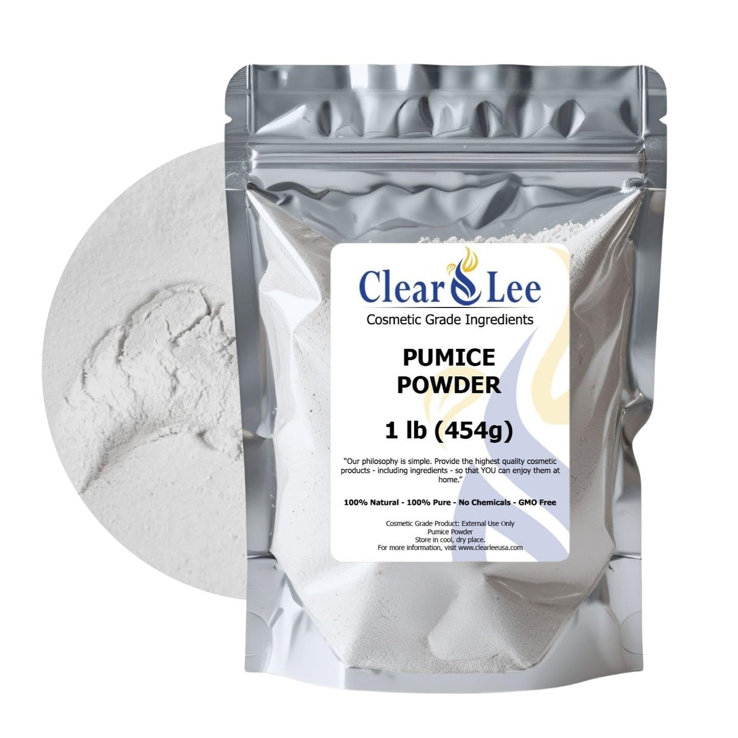 ClearLee Cosmetic Grade Pumice - 100% Pure Natural Grain/Powder - Great for Skin Exfoliation in DIY Soaps, Masks, Scrubs for Face, Body, Foot (1lb, Powder)