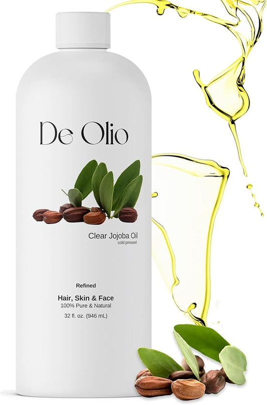 | Clear Jojoba Oil | 100% Pure & Natural | Face, Hair and Body | Cold Pressed | Soap Making & Massage | Carrier Oils | (32 Fl Oz)