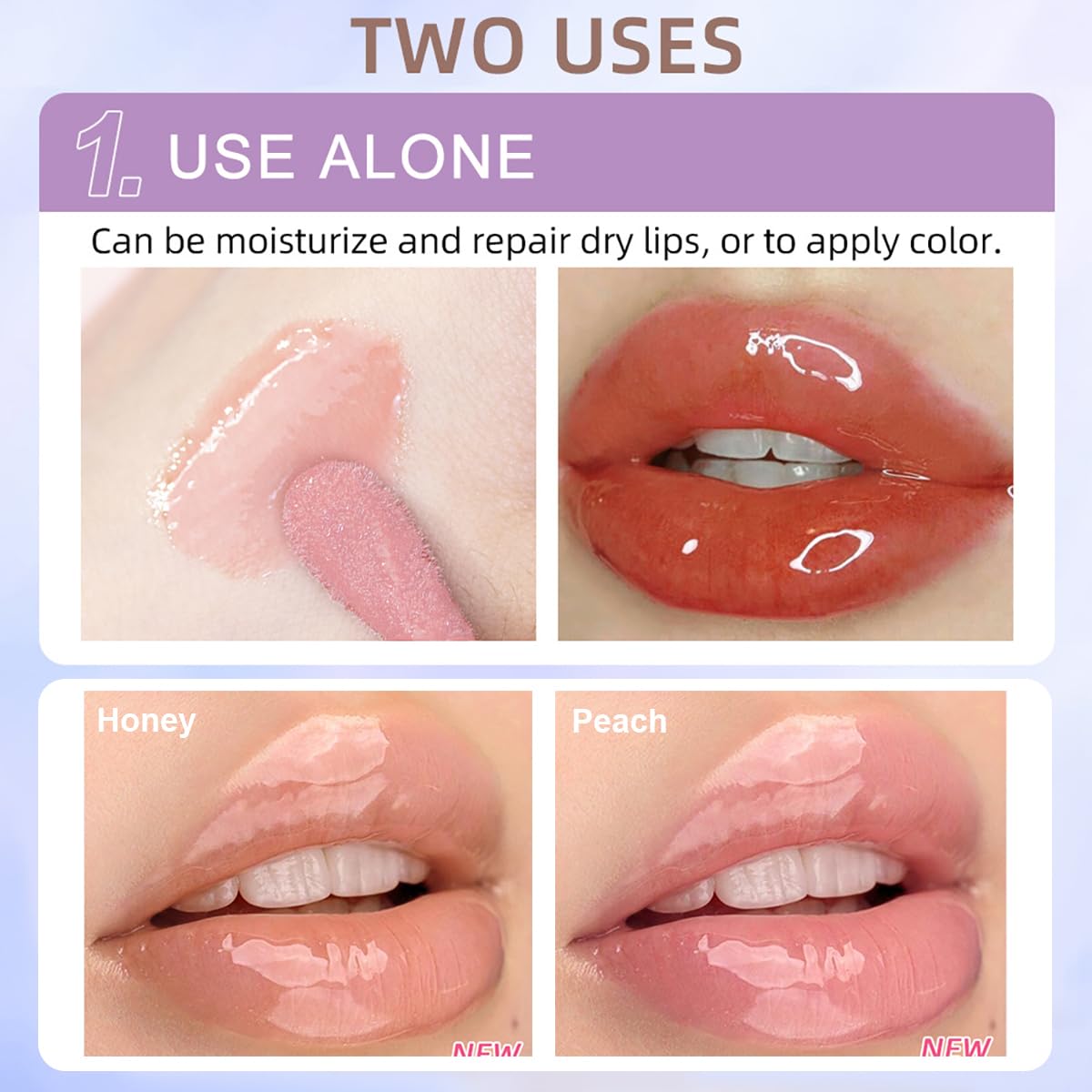 2Pcs Crystal Jelly Moisturizing Lip Oil Hydrating Lip Gloss Set, Non-sticky Fresh Texture Nourishing Plumping Lip Oil Long Lasting Lip Care Tools