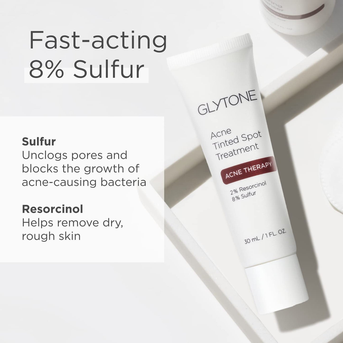 Glytone Acne Tinted Spot Treatment | Acne Cream with 8% Sulfur & 2% Resorcinol | Fast Acting Blemish Spot Treatment for face | Clears Breakout & Unclog Pores | Blemish Concealer | 1 fl oz