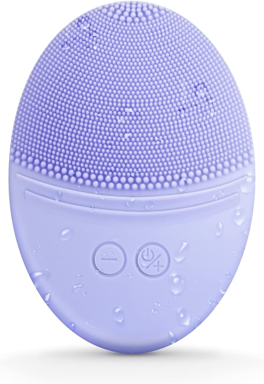 EZBASICS Facial Cleansing Brush Made with Ultra Hygienic Soft Silicone, Waterproof Sonic Vibrating Face Brush for Deep Cleansing, Gentle Massaging, Inductive Charging (Violet)1 Pack+5 Speed Settings