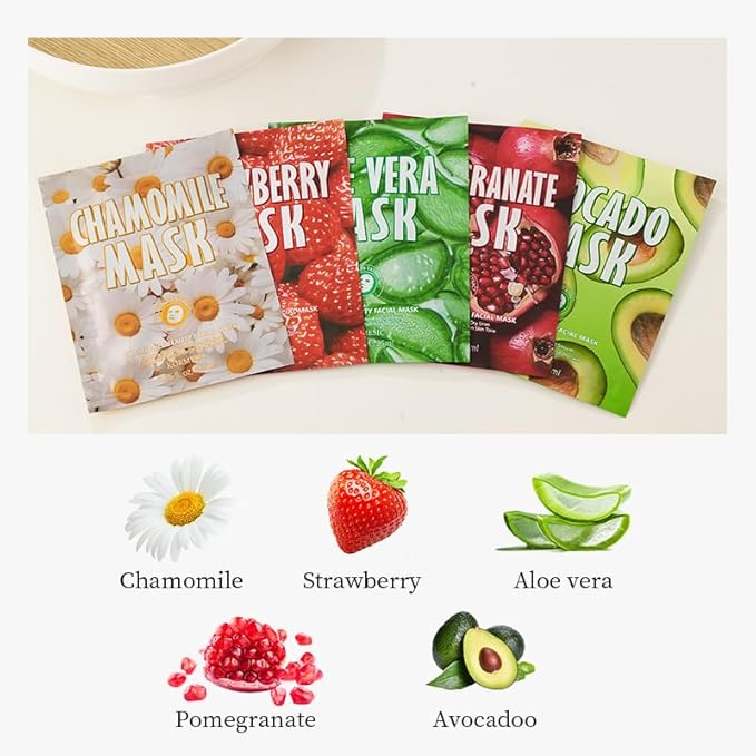 Facial mask Moisturizing face Mask - 10 Sheets, Deep Hydration, Improves Dry Skin, Sheet Mask, skincare for All Skin Types (10PCS, MIX)