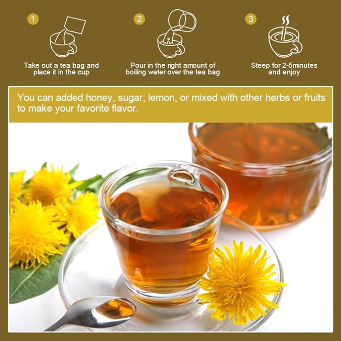 Dried Dandelion Leaf & Root Tea - Natural Dandelion Herbal Tea for Liver Support, Antioxidant, Digestion and Immune Support, Caffeine Free - 40 Tea Bags