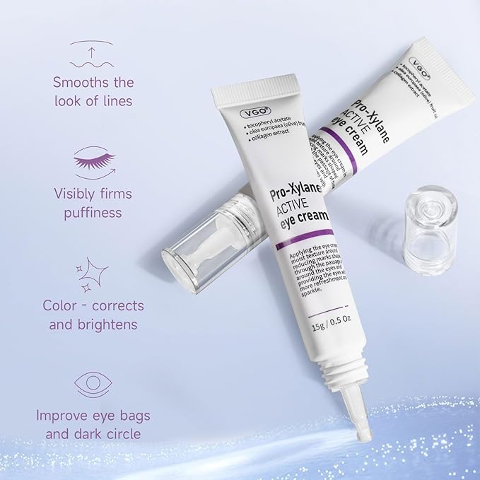 VGO Eye Cream 2% Pro-Xylane Eye Repair Cream for Dark Circles & Puffiness Under Eyes, Pro Xylane + 6D Hyaluronic Acid to Firm Skin, Reduce Wrinkles, Fine Lines, 15g/0.5 Oz