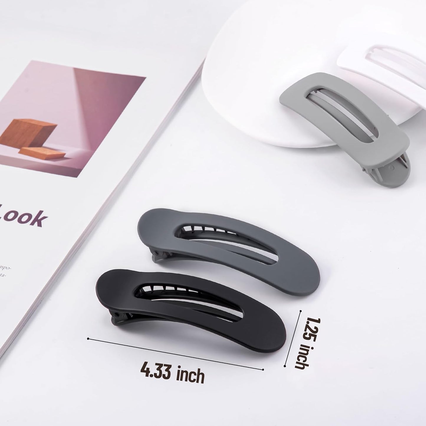 8 Pcs Large Lay Flat Claw Clips for Women French Side Slide Barrettes for Thin Fine Hair Rectangle Alligator Hair Accessories,Matte Black Gray White