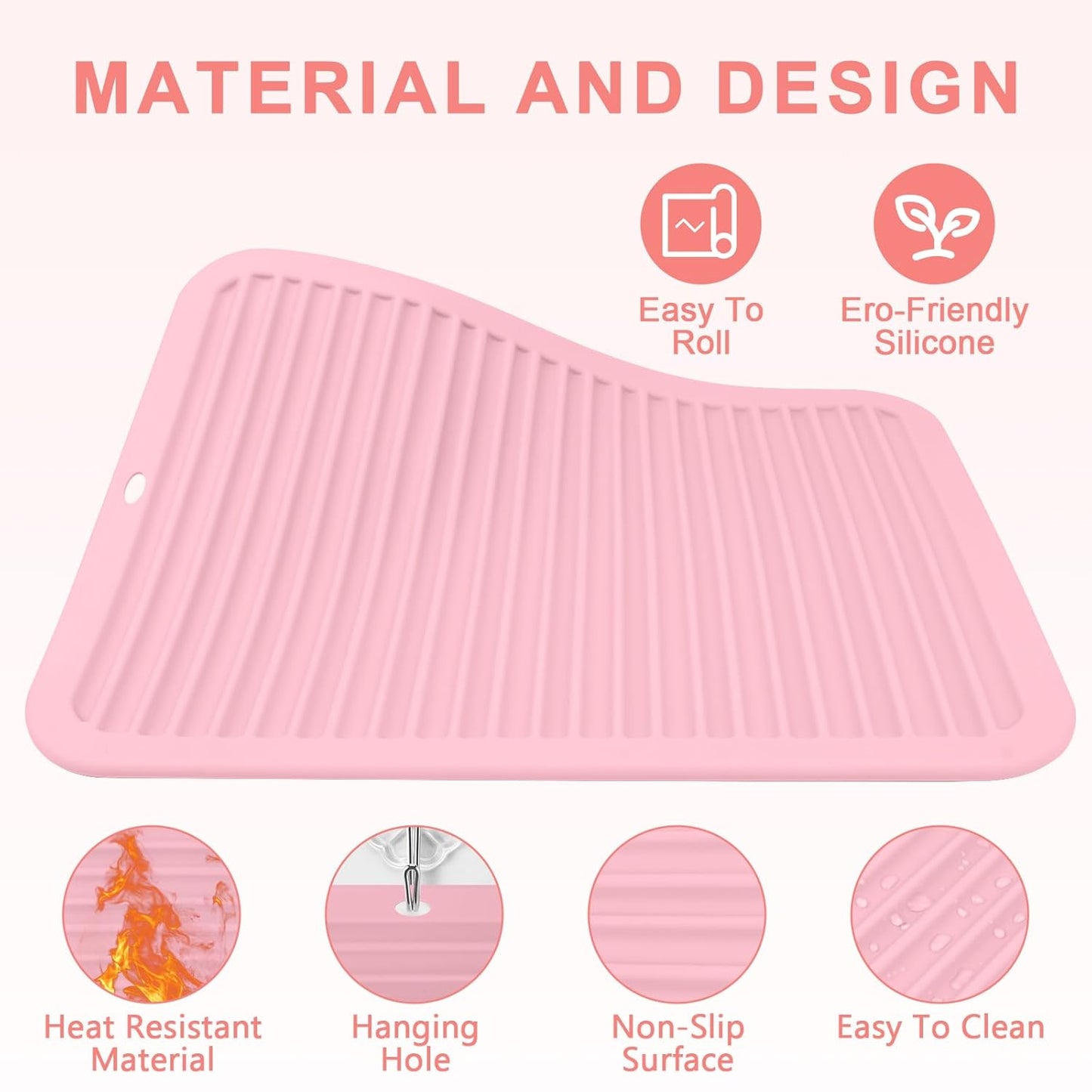 AMIJEAL Oversize Silicone Heat Resistant Mat for Hair Tools, Curling Iron Flat Iron Hair Straightener Holder Mat, Portable Hot Tools Sleeve Pad for Travel Vanity Salon(14.2" x 11.0")