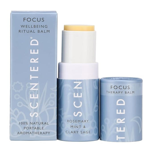 Scentered Aromatherapy Balm Stick for Focus & Concentration - Roll On Essential Oils Blend - 100% Natural: Rosemary, Mint, Clary Sage in Shea Butter - Aromatherapy Gifts for Women