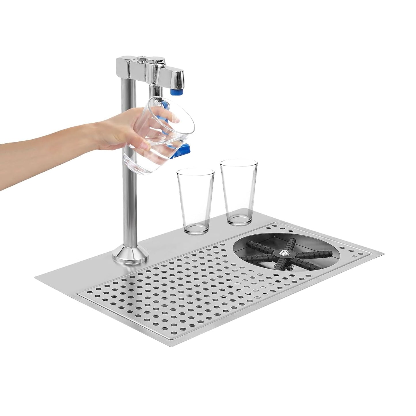 Commercial Cup Washer, Stainless Steel Wine Glass Washing Machine Bar Glass Washer Cup Cleaning Rinser with Faucet, Multi Angle Water Outlet Cup Washer for Bar Cafe Restaurant
