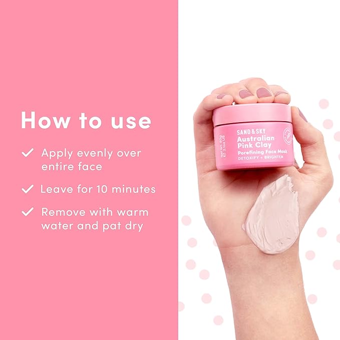 Sand & Sky Australian Pink Clay Detoxifying Face Mask with Vitamin C & Antioxidants - Pore Clearing Clay Mask for Blemish-Prone Skin, Fades Hyperpigmentation & Evens Tone