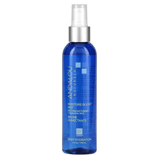 Andalou Naturals Face Mist, Moisture Boost Facial Spray with Hyaluronic Acid & Collagen, Hydrating & Moisturizing Skin Care for Dry and Dehydrated Skin, 6 fl oz