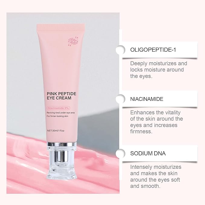 PDRN Pink Peptide Eye Serum Cream, Hydrating & Firming Eye Cream for Dark Circles, Anti-Aging Treatment Reduces Fine Lines, Uneven Skin Tone, Soothing Pink Moisturizer with Peptides, 1.01fl.oz (2)
