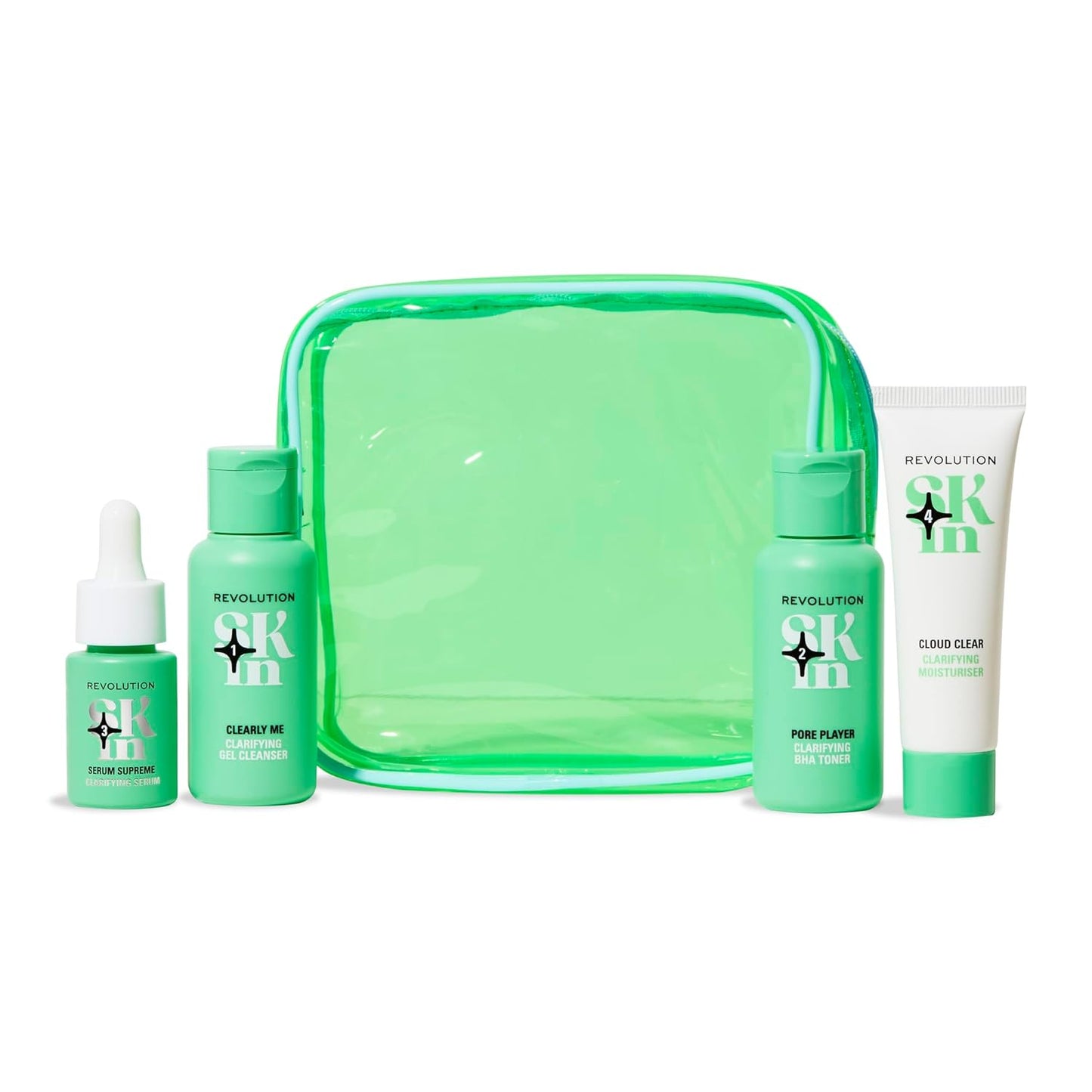 Revolution Skin, Clearly Clarify 4 Step Starter Kit, Skincare Set for Blemish-Prone Skin with Cleanser, Toner, Serum & Moisturizer, Vegan & Cruelty-Free, 4 Mini Products