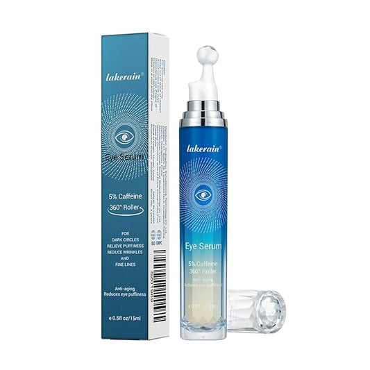 5% Caffeine Eye Serum,Moisturizing Eye Cream with 360° Massage Roller Ball,Anti-Aging Moisturizing Eye Serum for Dark Circles,Reducing Eye Puffiness,Lightening Fine Lines,Lifting and Firming