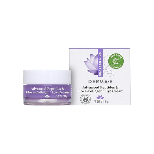 Derma E Advanced Peptides and Vegan Flora-Collagen Eye Cream – Double Action Collagen Eye Cream with Peptide Complex – Firming & Hydrating Under Eye Treatment – All Natural Moisturizer Cream, 0.5oz