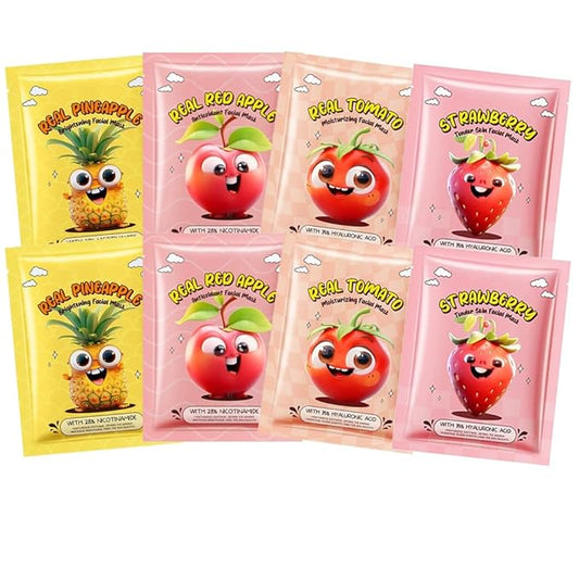 8 Pack Fruit Facial Mask Set – Hydrating & Brightening Combo Face Masks for All Skin Types, Natural Sheet Masks Gift Set, Hypoallergenic Spa Skincare for Women/Men, Soothe Sensitive Skin (8 Pcs-Set05)