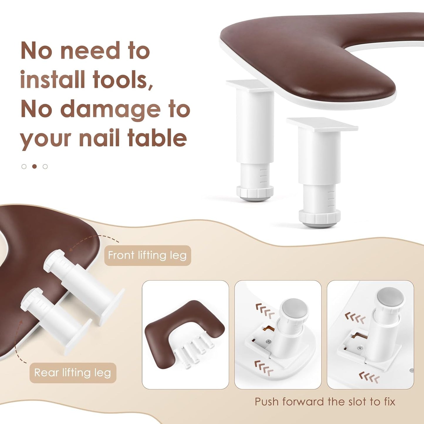 Manicure Arm Rest for Nails Tech: U-shaped Adjustable Nail Armrest - Brown PU Leather Hand Stand Rest for Manicurists