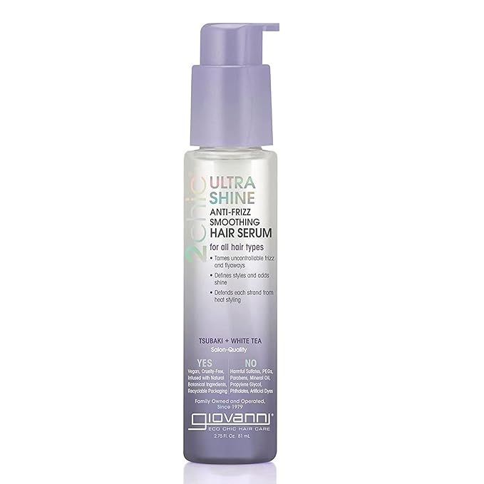 Giovanni 2chic Ultra-Shine Anti-Frizz Smoothing Hair Serum, 2.75 oz – All Hair Types, Dual Taming Complex of Tsubaki Seed Oil & White Tea, Detangles, Smooths & Conditions, Tames Frizz & Flyaways