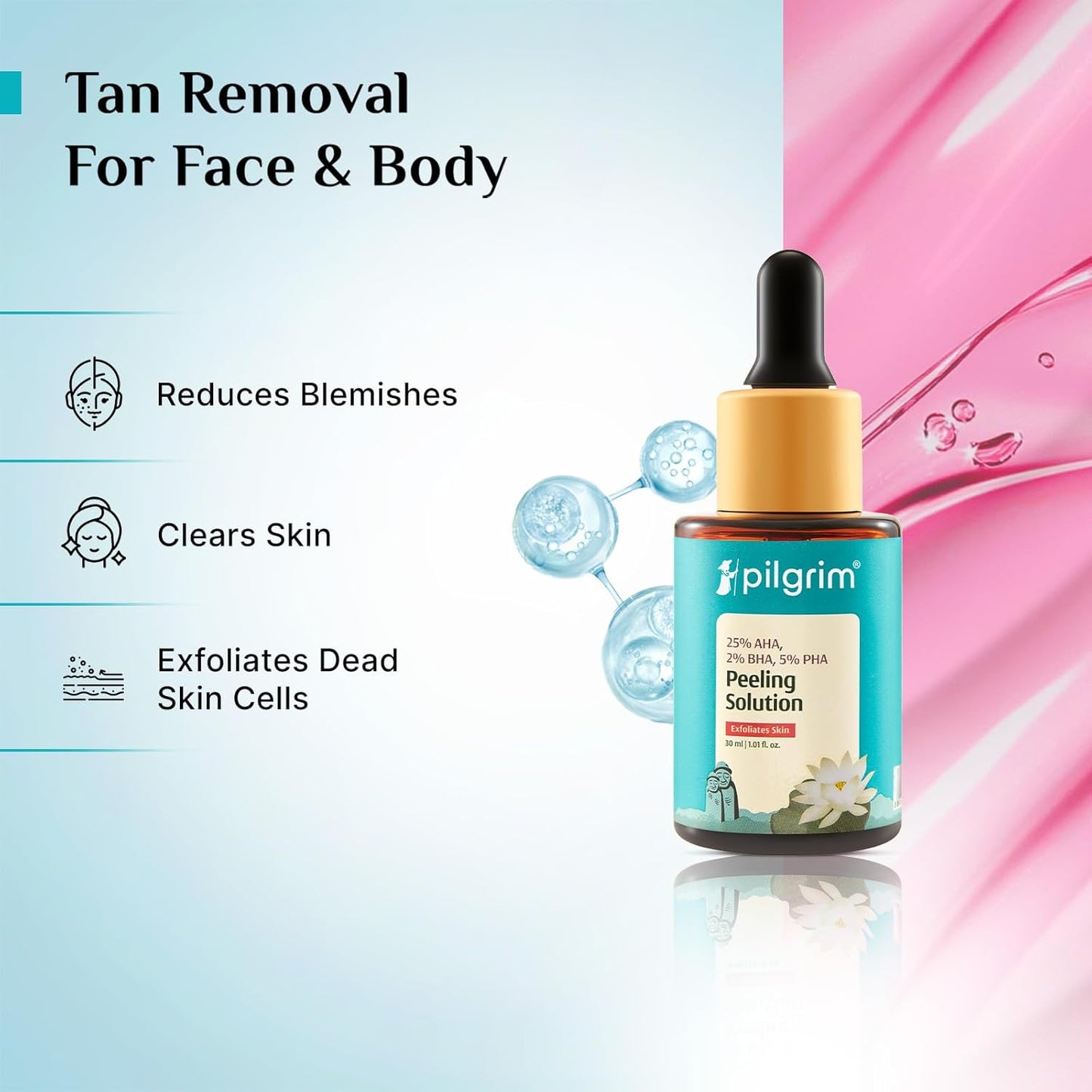 Pilgrim Anti-Tan Skincare Combo: 2% Niacinamide Glow Sunscreen SPF 50 +++ & 25% AHA + 2% BHA + 5% PHA Peeling Solution|Sun Protection & Deep Exfoliation | For Even Skin Tone & Radiant Glow