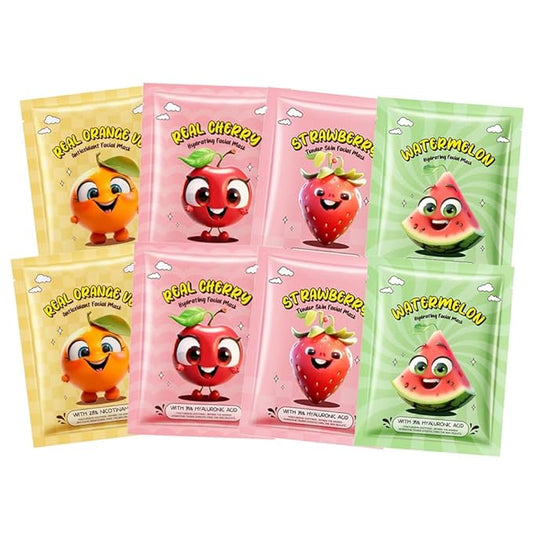 8 Pack Fruit Facial Mask Set – Hydrating & Brightening Combo Face Masks for All Skin Types, Natural Sheet Masks Gift Set, Hypoallergenic Spa Skincare for Women/Men, Soothe Sensitive Skin (8 Pcs-Set02)