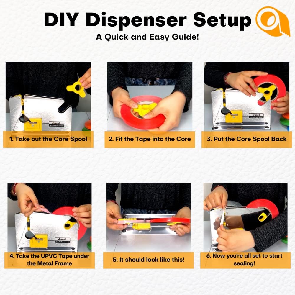 WOD ET-605K Stainless Steel Constructed, Produce Bag Sealers Taper Dispenser with Trimmer Blade - Ideal for Packaging Ice Bags, Ground Meats, & More: Fits Up to 1/2 inch Wide (Holds 3 inch Core)