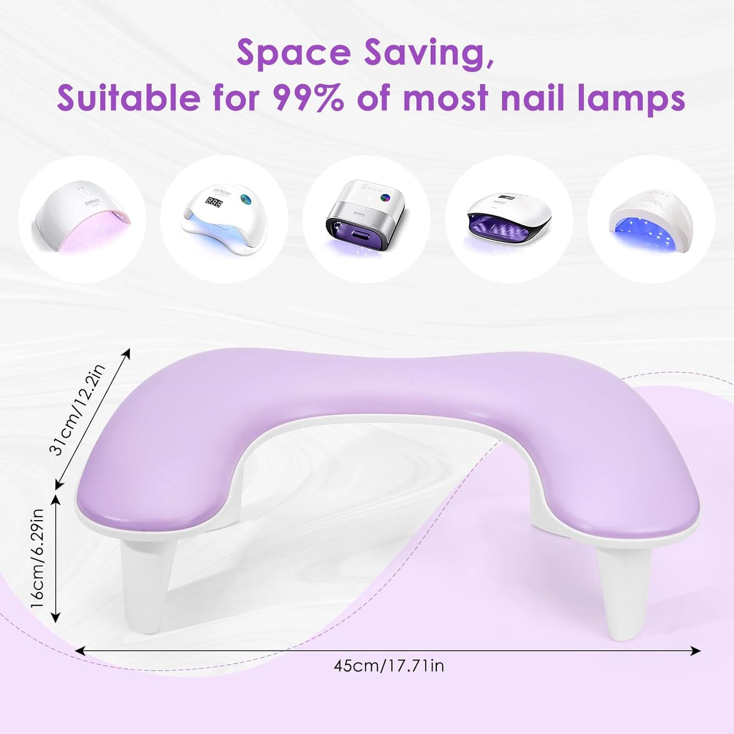LIONVISON Arm Rest for Nails Tech, U Shaped Manicure Nail Arm Rest Pillow Cushion, PU Leather Nail Hand Rest Stand for Acrylic Nail Art Tech, Purple