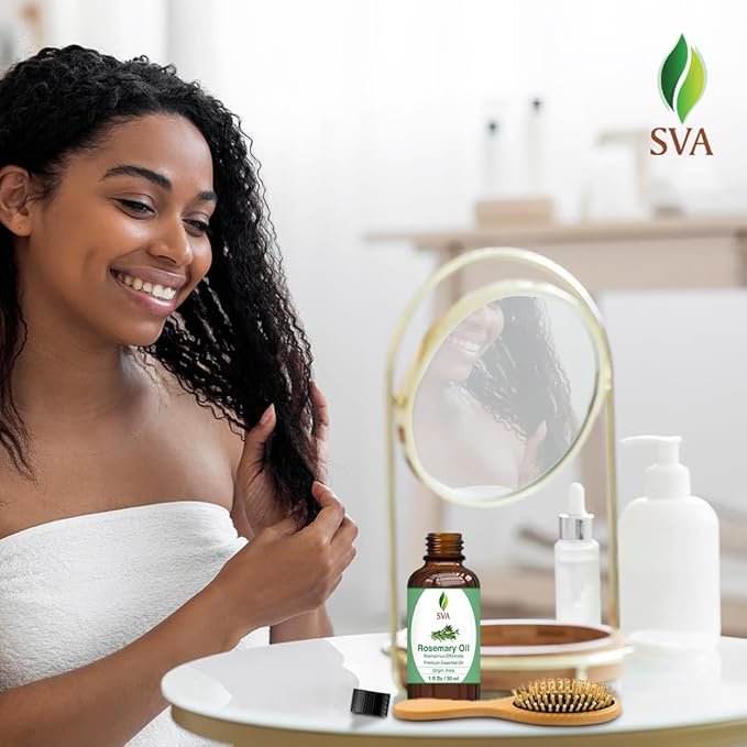 SVA Rosemary Essential Oil – 1 Fl Oz – 100% Natural Rosemary Oil for Hair, Face, Skin Care, Diffuser, Aromatherapy, Scalp, Body Massage, Soap and Candle Making – with Dropper
