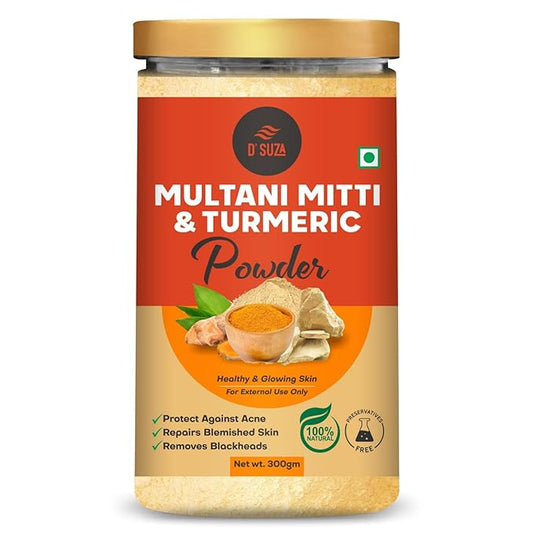 D'SUZA Fuller's Earth Powder, 11 Oz, 0.66 lb, Indian Healing Clay, Bentonite Clay, Natural Face Pack (11 Oz, Multani Mitti & Turmeric Powder)