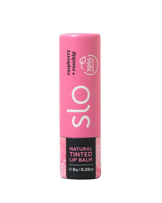 Slo | Natural Lip Balm - All Natural Ingredients, Vegan & Cruelty Free, Hydrating & Soothing, Plastic Free, Paper Packaging | Raspberry + Rosehip, (0.28oz/8g)