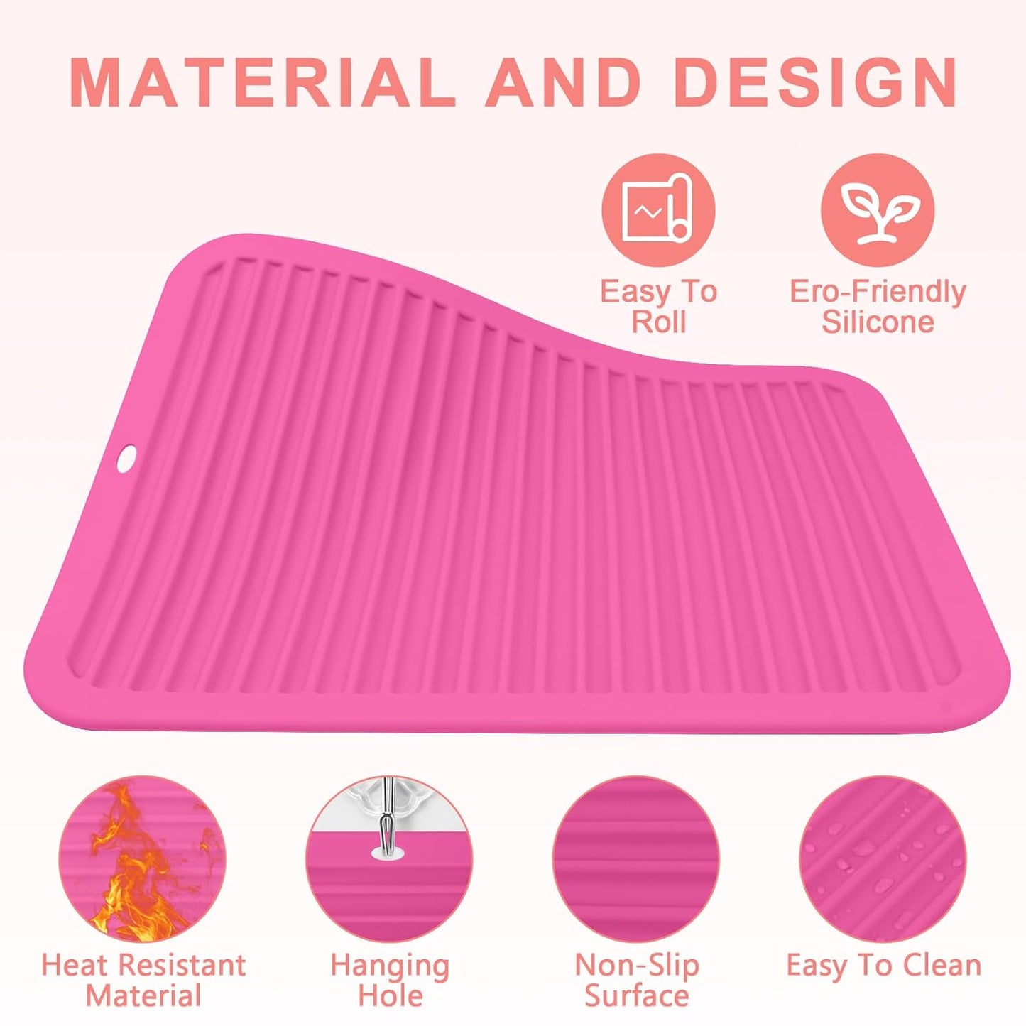 AMIJEAL Oversize Silicone Heat Resistant Mat for Hair Tools, Curling Iron Flat Iron Hair Straightener Holder Mat, Portable Hot Tools Sleeve Pad for Travel Vanity Salon(14.2" x 11.0")