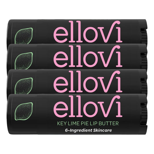 Ellovi Natural Lip Butter Lip Balm - Key Lime - Pure Enough to Eat - Made With Just 6 Vegan Ingredients - Moisturizing Lip Care for All Day Hydration (4-Pack)