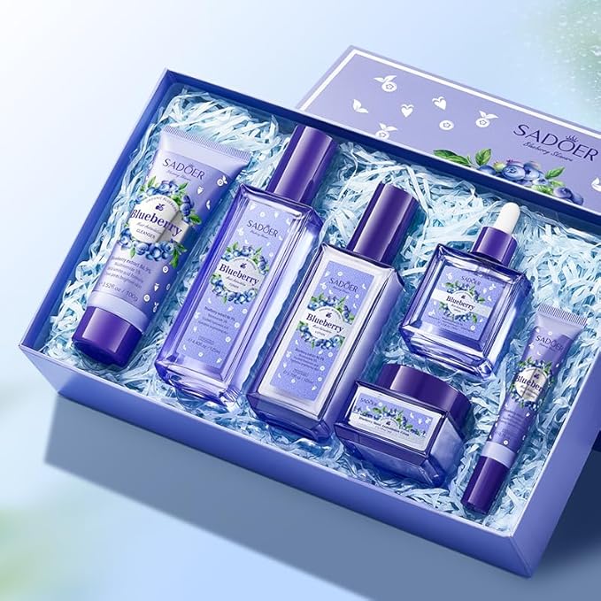 Blueberry Skin Care Set, 6-In-1 Skincare Gift Set With Facial Cleanser, Face Cream, Eye Cream, Serum, Lotion, Toner, Hydrating Skincare Gift Set For Women