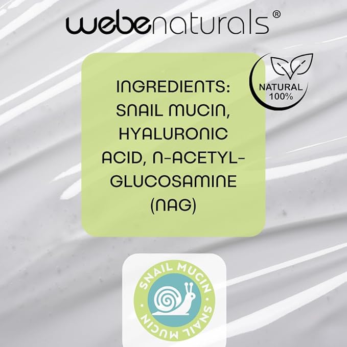 WEBE Snail Mucin 94% Hydrating Glow Serum | 1.3% Hyaluronic Acid & N-Acetyl Glucosamine | Collagen Boosting, Anti Aging, Intense Repairing & Moisturizing Serum for Radiant, Plump Skin