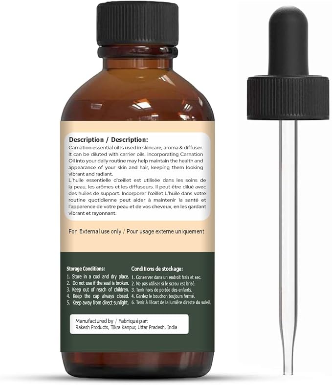 Carnation (Dianthus Caryophyllus) Oil | Pure & Natural Essential Oil for Skincare, Aroma & Diffuser - 30ml/1.01fl oz