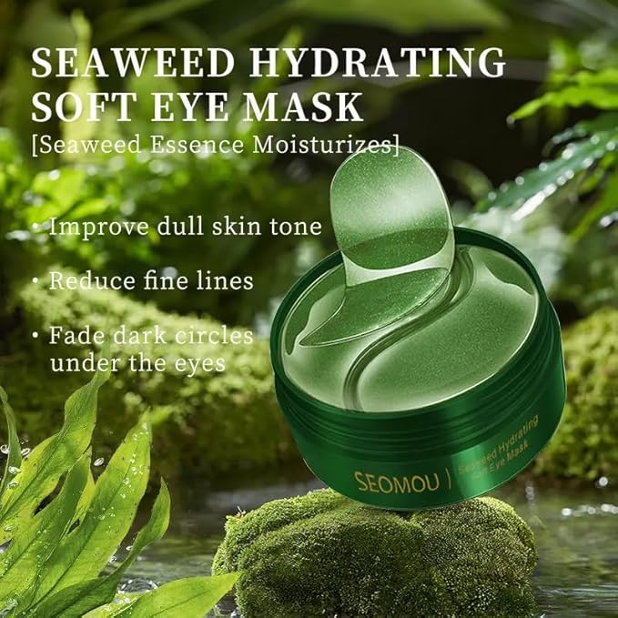 24K Gold Under Eye Treatment Mask, Dark Circle and Anti-Wrinkle, Hydrating eye mask, Puffiness & Eye Care, Collagen,Hyaluronic Acid & Castor Oil, 60 Pieces (SEAWOOD)