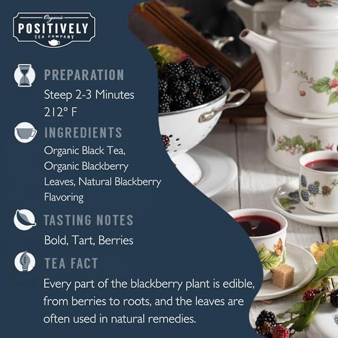 Organic Positively Tea Company, Blackberry Black Tea, Loose Leaf, 4 Ounce