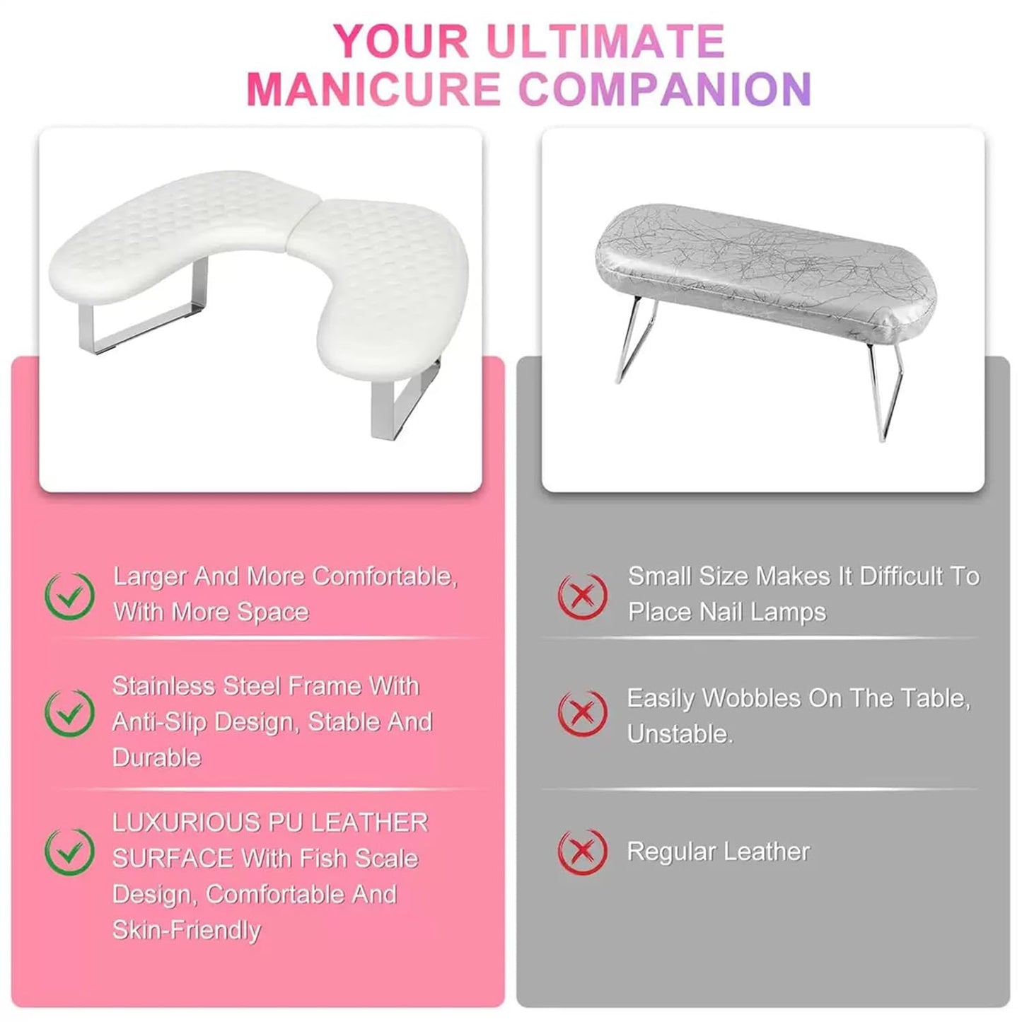 Arm Rest for Nails,U-shaped Manicure Nail Hand Rest Pillow Cushion,Foldable PU Leather Nail Tech Arm Rest for Nails Tech,Foot Hand Rest (White)