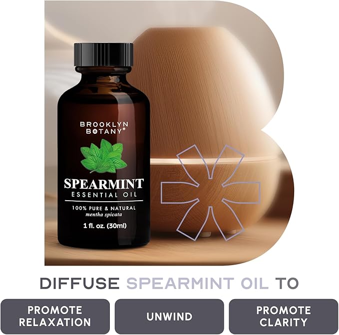 Brooklyn Botany Spearmint Essential Oil – 100% Pure and Natural – Premium Grade Oil with Dropper - for Aromatherapy and Diffuser - 1 Fl Oz