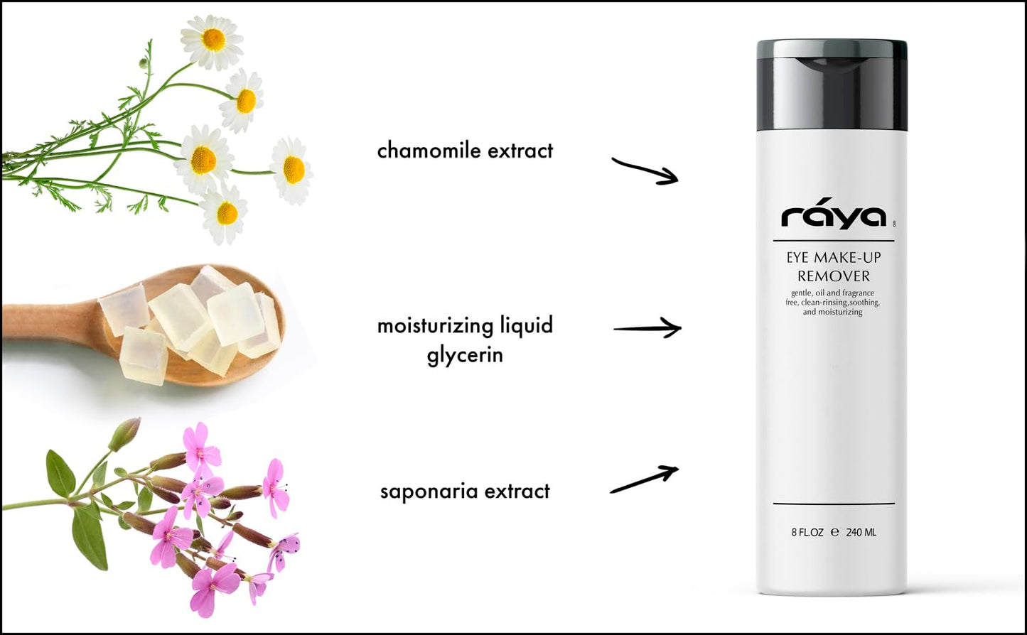 Raya Eye Make-Up Remover 8 oz (105) | Oil-Free, Make-Up Removing Cleansing Fluid | Gently Removes Non-Water-Proof Mascara | Great For Sensitive Skin