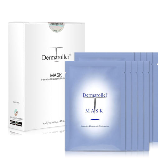 Dermaroller Hydrating Face Mask Sheets - 10 Pack with Hyaluronic Acid, Matrixyl & Vitamin E for Anti-Aging Skincare and Radiant Glow