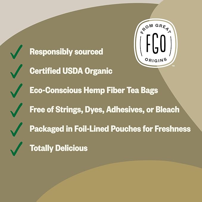 FGO Organic Honey Ginseng Green Tea, 100 Count, Eco-Conscious Tea Bags, Resealable Bag, Packaging May Vary (Pack of 1)