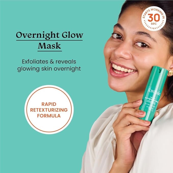 Foxtale The Diva Overnight Glow Mask, 4% Glycolic Acid, 3% Lactic Acid, 30 Second Salon like Brightening Facial for Clear, Smooth & Soft Skin, Men & Women - 1.05Oz