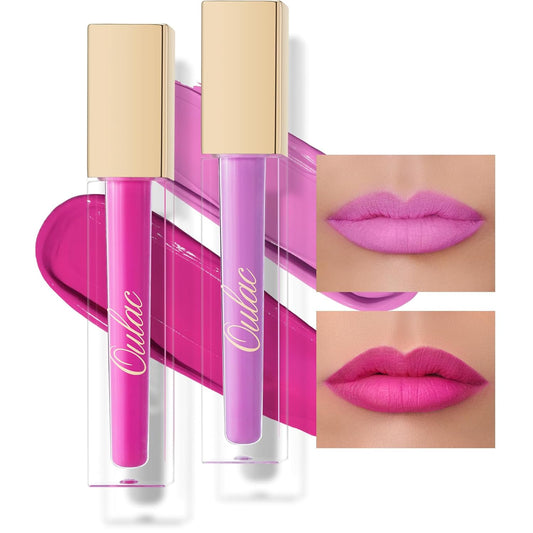 Oulac Matte Liquid Lipstick 2 PCS Set, Long Lasting Lipstick Waterproof Lip Stain, No Transfer, Creamy High Pigmented Formula with Rose Oil, Vegan [M06+M14]