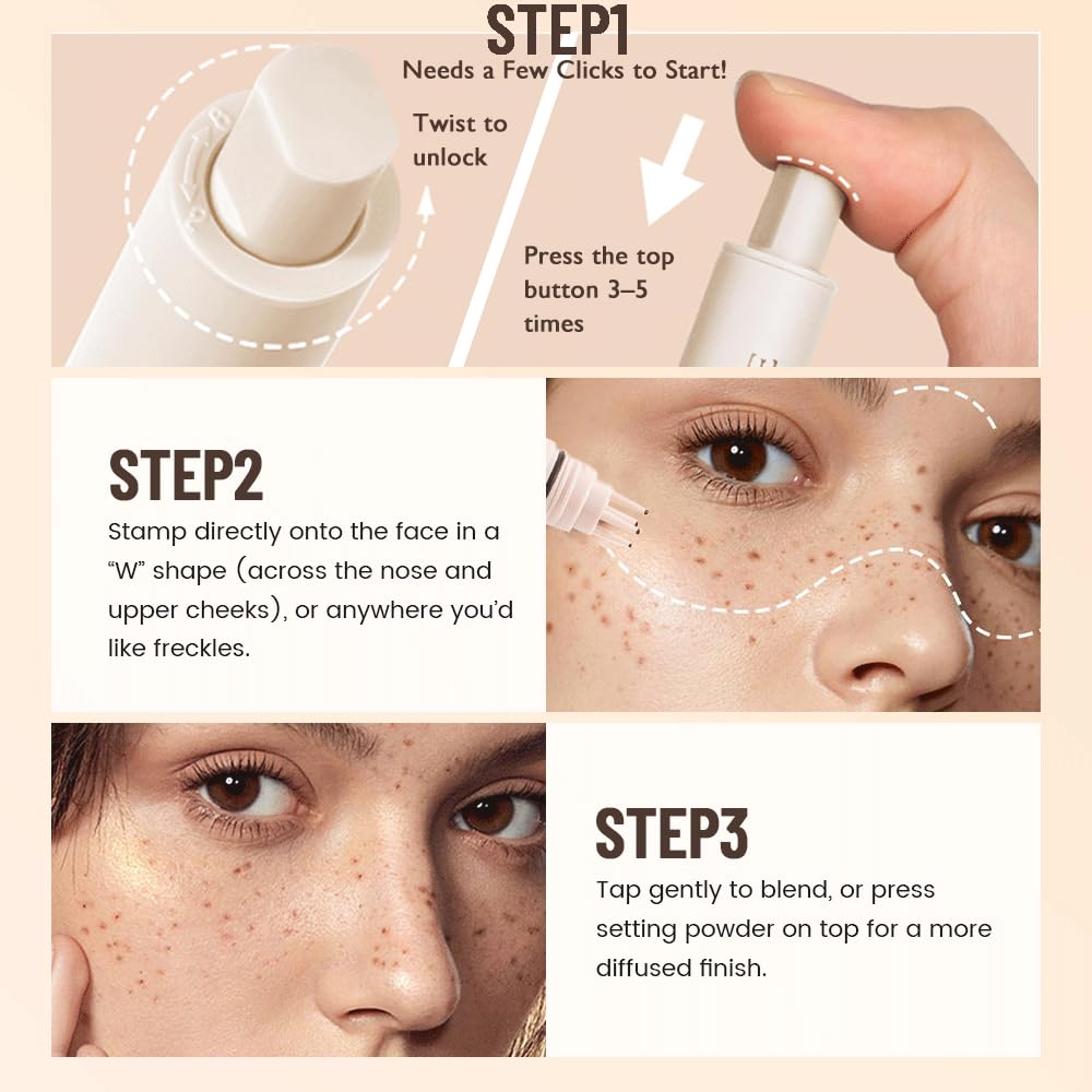 Upgrade Faux Freckle Stamp Pen – Waterproof Fake Freckles Makeup Tool, Natural-Looking Freckle Maker & Spray with Multi-Prong Precision Stamp Head, Long-Lasting Sunkissed Makeup (3# DARK)