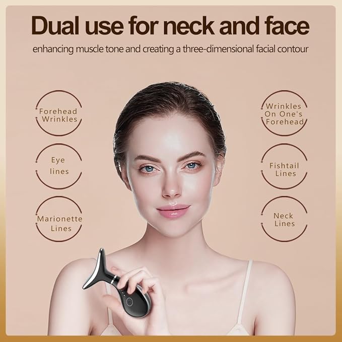 Home face and Neck Anti-Wrinkle and Anti-Aging Beauty Tool, Convenient 3-in-1 Skin Care Facial Massager, Face Shaping Tool, Vibration for Daily use at Home (White)