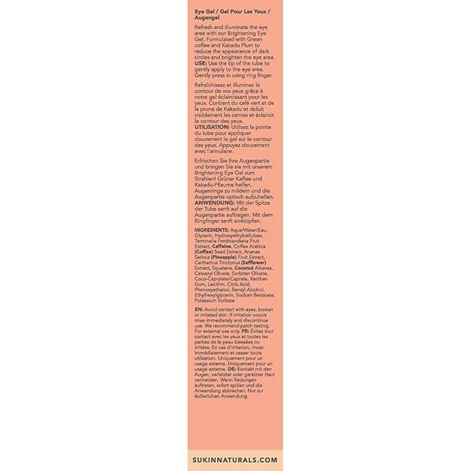 Sukin Brightening Illuminating Eye Gel with Green Coffee & Kakadu Plum, 0.5 Ounce