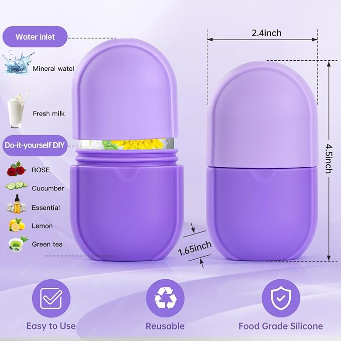 Ice Roller for Face and Eye, Upgrated Skin Care Tools, Ice Facial Cube, Gua Sha Face Massage, Silicone Ice Mold for Face Beauty (Purple)