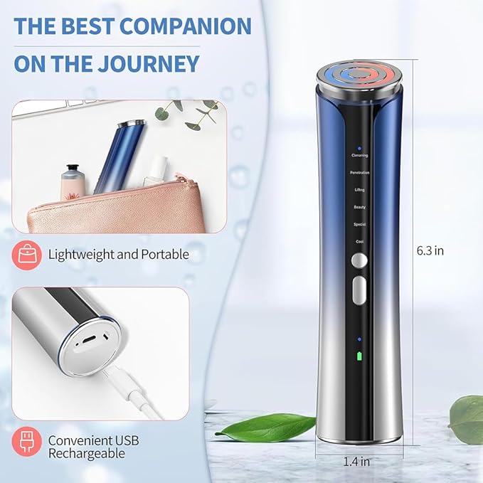 Microcurrent Facial Device, Facial Massager, 6 in 1 Skin Care Face Eye Neck Tool for Skin Tightening, Anti Wrinkle, Anti Aging & Home Use Skin Care (Blue)