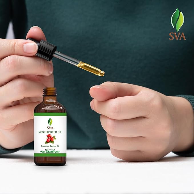 SVA Rosehip Seed Oil - 4 Fl Oz – 100% Natural & Cold Pressed - for Face, Skin Care, Hair Care, Scalp Massage & Body Massage – Carrier Oil with Dropper